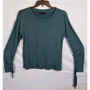 Donna Karan Active Top Women's Medium GreenTeal Gathered Long Sleeves NWT